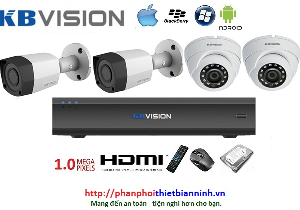Camera Kbvision trọn bộ 1.0MP (DVR 4CH kim loại)
