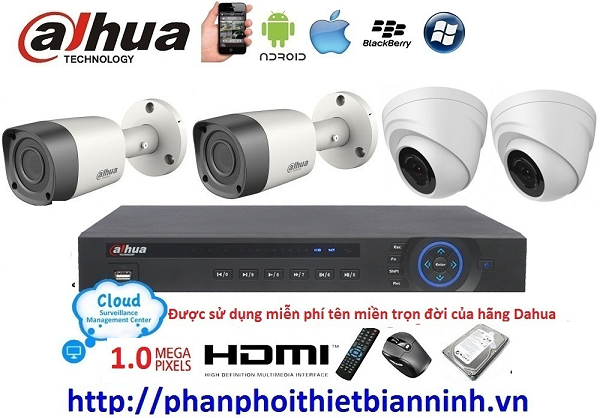 Camera dahua trọn bộ 1.0MP (DVR 4CH kim loại)