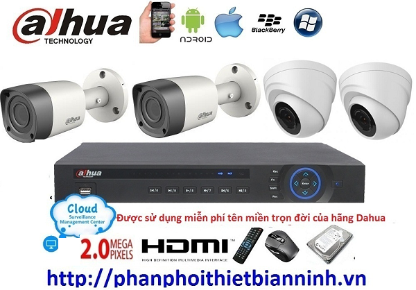 Camera dahua trọn bộ 2.0MP (DVR 4CH kim loại)